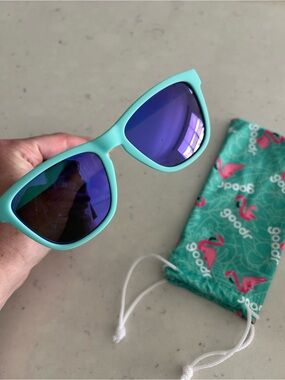 Turquoise Frame Sunglasses with Blue Mirrored Lenses